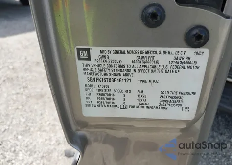 2003 Chevrolet Suburban 1500 Ls from USA, damaged, VIN 3GNFK16TX3G161121